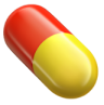 3D emoji of a red and yellow capsule pill, symbolizing medicine, healthcare, or pharmaceutical treatment.