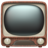 Emoji of a vintage television set with a wooden frame, symbolizing traditional media, broadcasting, or TV advertising.