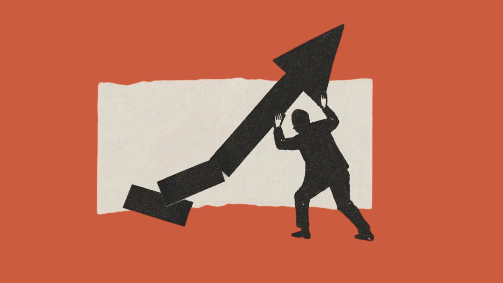 A graphic representing a person pushing up an upwards arrow. Representing how it is important how marketers measure marketing impact.