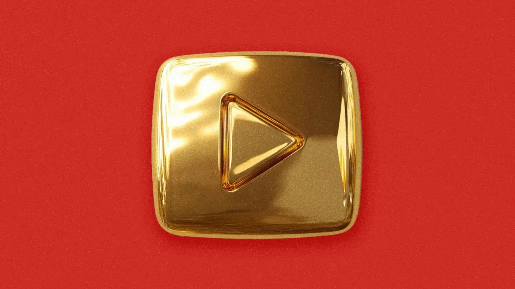 Youtube logo as a gold emblem with a red backgound